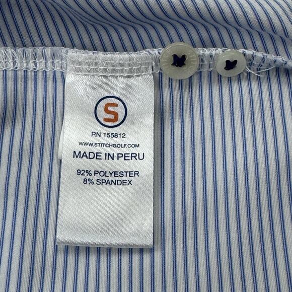 Stitch Golf Polo Shirt Mens M Blue Striped Baltusrol Logo Performance Preppy EUC - Picture 7 of 13